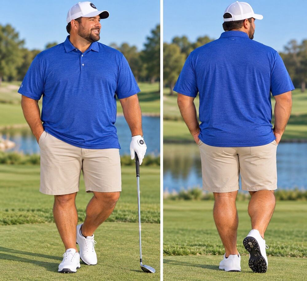 PGA TOUR Airflux Men's XXXL Blue Short Sleeve Stretch Golf Polo Shirt